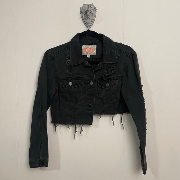 GB Gianni Bini Jackets & Blazers - GB Gianni Binni S Jean jacket black grunge fringe cut off asymmetrical emo punk
